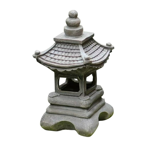 Outdoor Japanese Garden Lantern Statue, Zen Pagoda Sculpture, Weather-Resistant Resin, 15-Inch, Gray Stone Finish