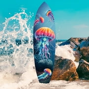 JennyGems Jellyfish Surfboard Wall Decor, Ocean-Themed Indoor/Outdoor Wall Art, Weather-Resistant PVC, Colorful Coastal Nautical Decoration, 4 Foot
