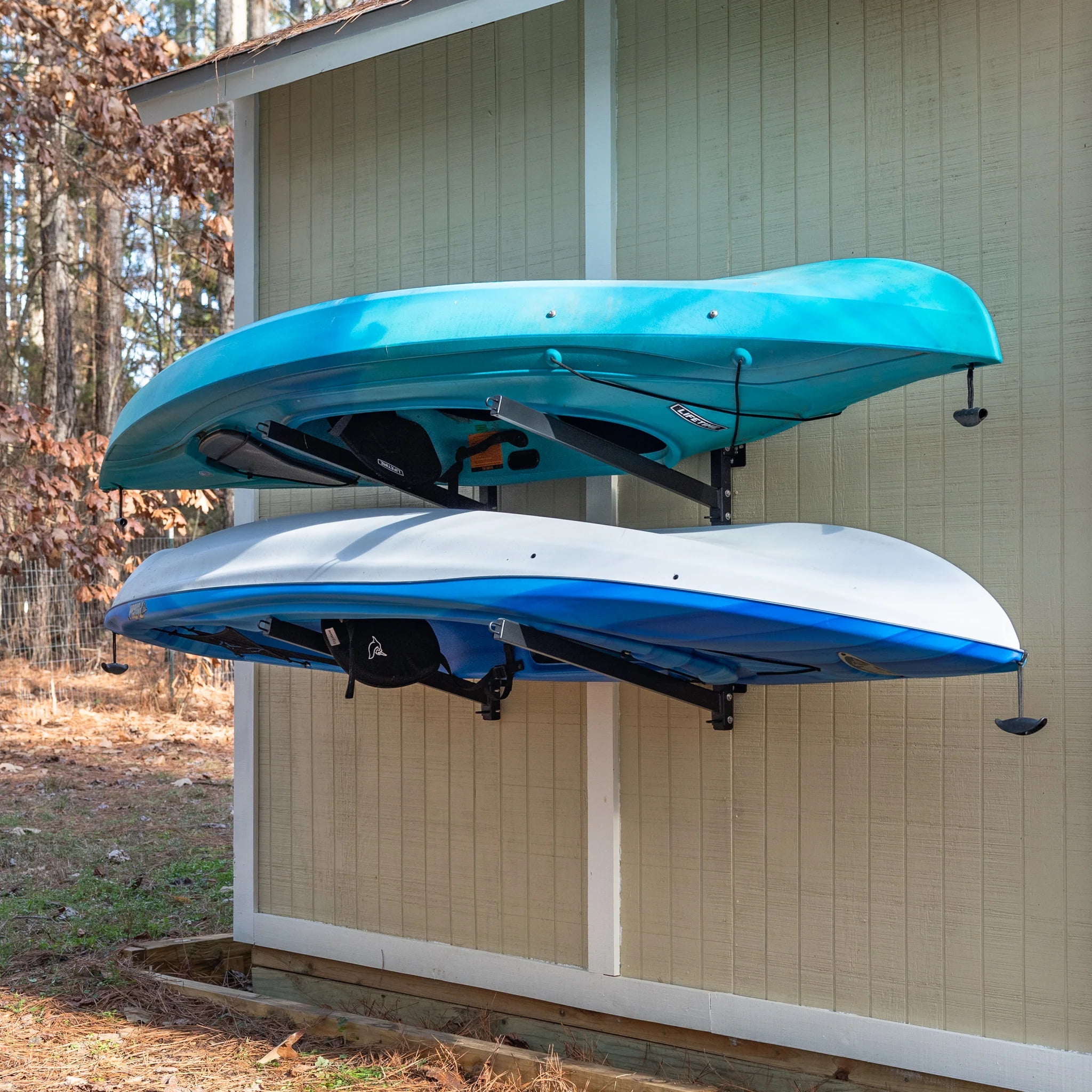 Heavy-Duty Black Steel 2-Level Adjustable Outdoor Kayak Storage Rack
