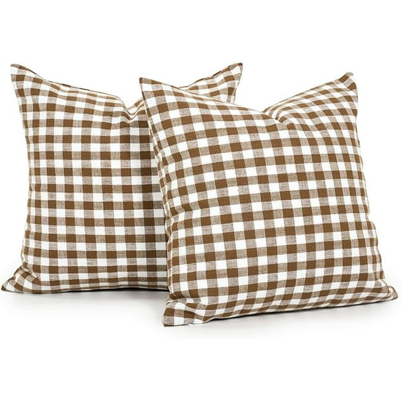 Outdoor Khaki and White Buffalo Plaid Pillow Covers 20x20 Set of 2, Khaki White Gingham Check Pillows Decorative Throw Pillow Covers, 20 x 20 Buffalo Plaid Pillow Covers for Couch