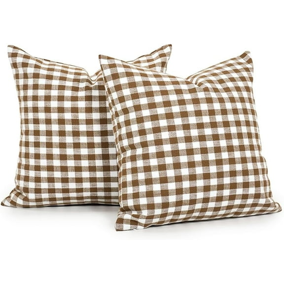 Outdoor Khaki and White Buffalo Plaid Pillow Covers 20x20 Set of 2, Khaki White Gingham Check Pillows Decorative Throw Pillow Covers, 20 x 20 Buffalo Plaid Pillow Covers for Couch