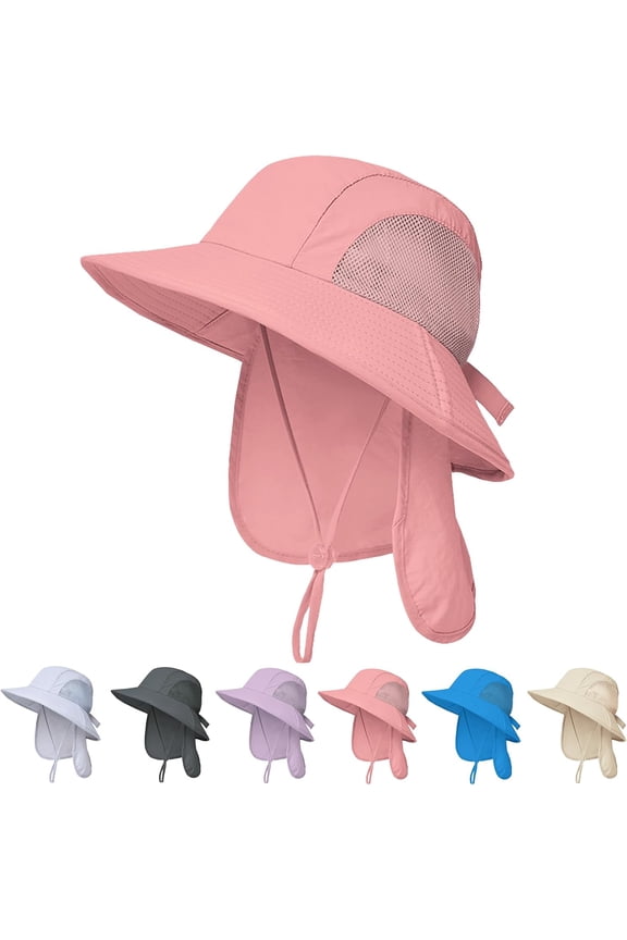 Outdoor Kids Sun Hats with Neck Flap Boys Girls Wide Brim UPF 50+ UV Protection Children Bucket Hat Safari Hat