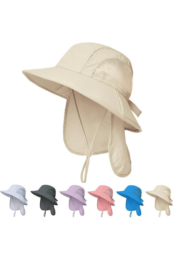 Outdoor Kids Sun Hats with Neck Flap Boys Girls Wide Brim UPF 50+ UV Protection Children Bucket Hat Safari Hat