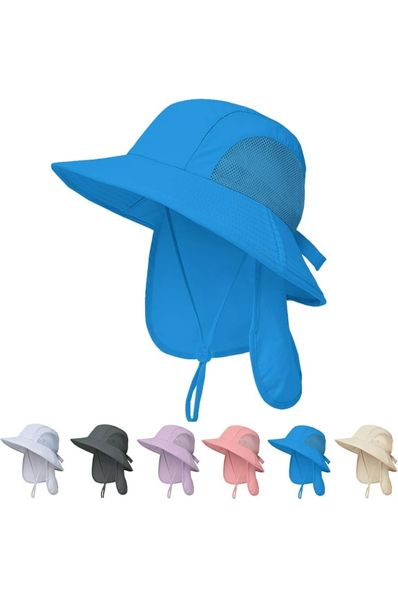 Outdoor Kids Sun Hats with Neck Flap Boys Girls Wide Brim UPF 50+ UV Protection Children Bucket Hat Safari Hat