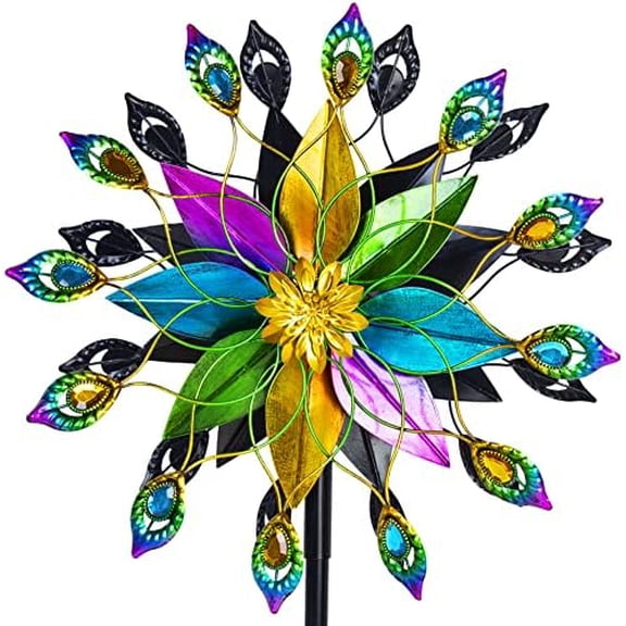 Outdoor Kinetic Wind Spinner 360 Degree Rotate, Double-Sided Large Metal Wind Spinners for Yard and Garden, 16" Dia * 66" H Tall Wind Sculpture & Spinners