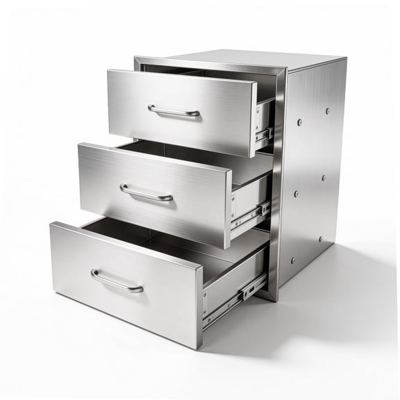 Outdoor Kitchen 304 Stainless Steel Triple Drawer Cabinet, Built-in BBQ Storage Drawer with Silent Sliding Track, 23.1" W x 18" D x 23.2" H, for Backyard Grilling & Deck