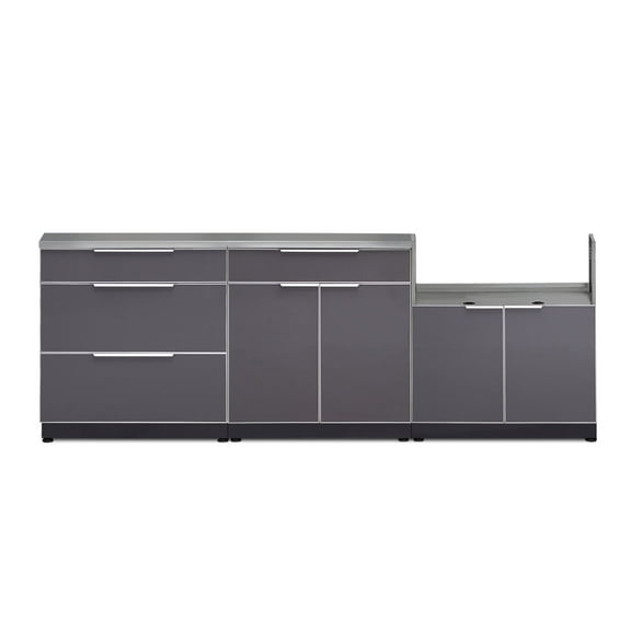 NewAge Products Outdoor Kitchen 4 Piece Cabinet Set in Slate Gray with Countertops
