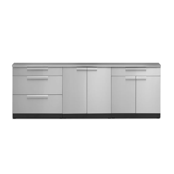NewAge Products Outdoor Kitchen 4 Piece Cabinet Set in Stainless Steel with Countertop and Covers