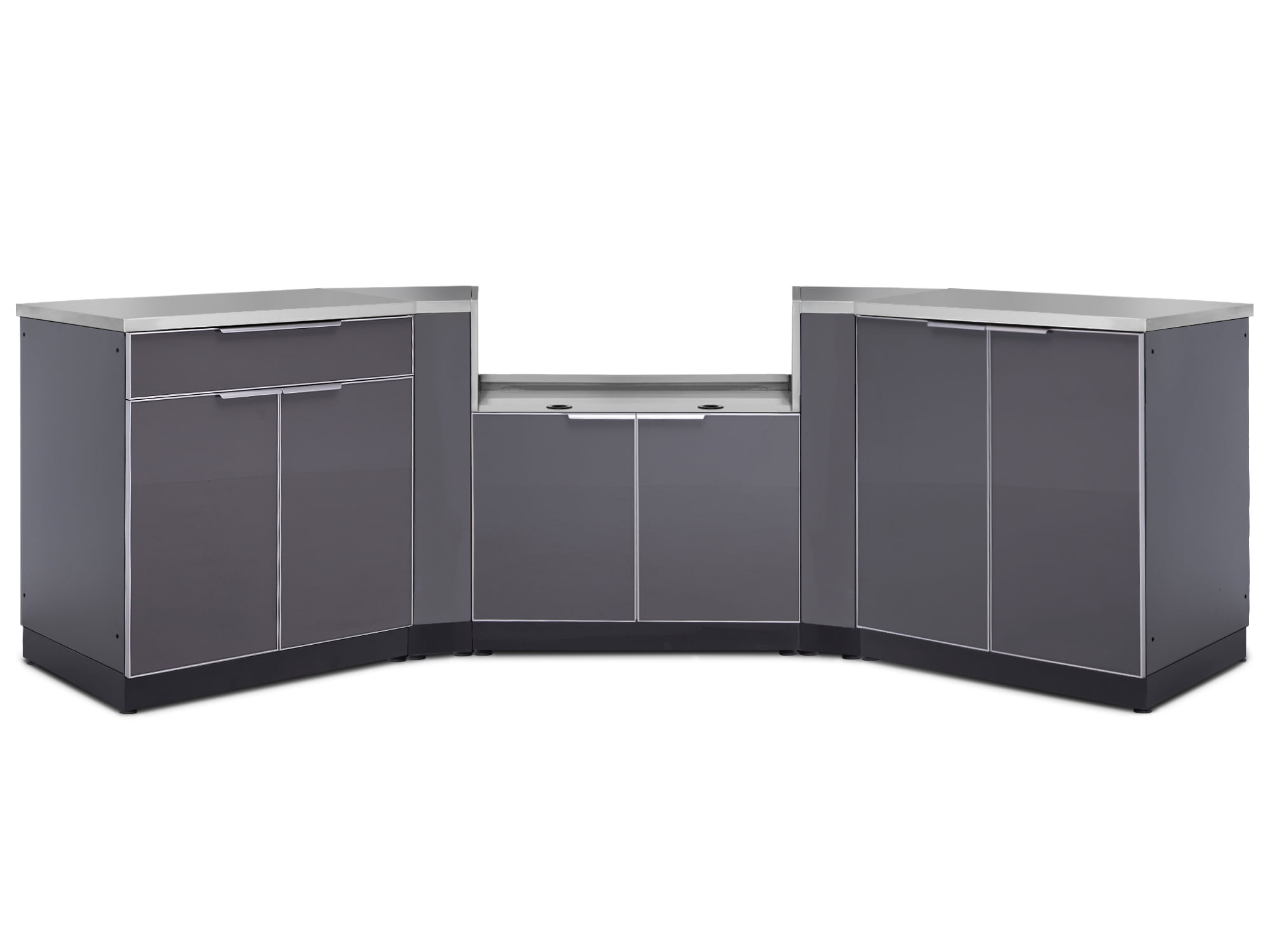Outdoor Kitchen 6 Piece Cabinet Set in Slate Gray with Countertops and Covers