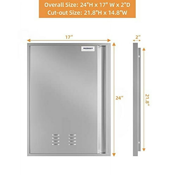 Outdoor Kitchen Access Door,304 Stainless Steel Single Access Door with Recessed Handle, Single Wall Construction Vertical Door for BBQ Island Outdoor Kitchen Grilling Station