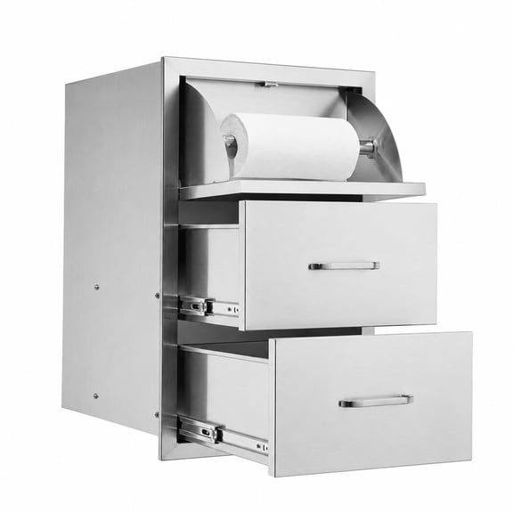 Outdoor Kitchen Cabinets with Paper Towel Holder, High 30.51in Long 21.26in Wide 17.32in, Rustproof Triple-Layer Stainless Steel Drawer Unit, Large Capacity Inset Cabinets for DIY Outdoor Kitchen