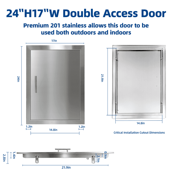 Cxforste Kitchen Doors - 17"in x 24"in Stainless Steel Doors for  with Handles BBQ Access Door, for BBQ Island, Grilling Station, Outside Cabinet