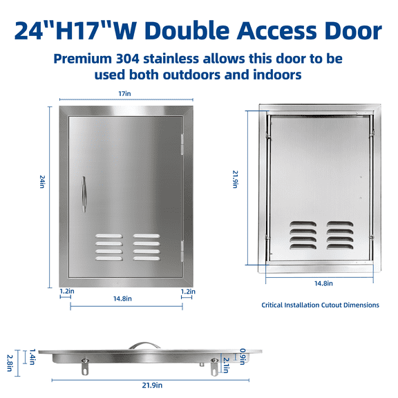 Outdoor Kitchen Doors - 17" x 24" Outdoor Kitchen Cabinets, Stainless Steel Doors for Outdoor Kitchens with Handles BBQ Access Door, for BBQ Island, Grilling Station, Outside Cabinet