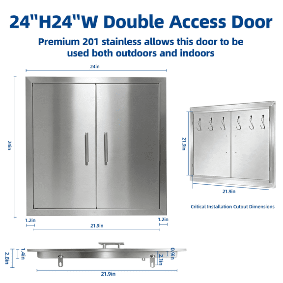 Outdoor Kitchen Doors - 24" x 24" Outdoor Kitchen Cabinets, Stainless Steel Doors for Outdoor Kitchens with Handles BBQ Access Door, for BBQ Island, Grilling Station, Outside Cabinet