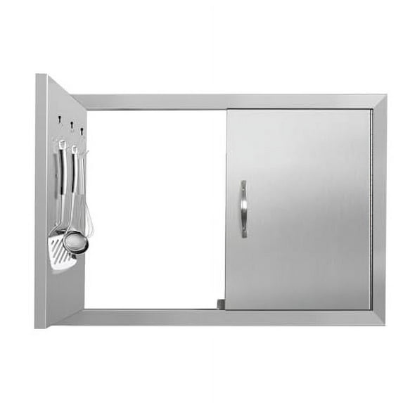 Outdoor Kitchen Doors 28W x 19H Inch BBQ Doors, Access Door with Hidden Handles& Hooks Double Access Cabinet Door, Flush Mount for Grilling Station, Outdoor Kitchens BBQ Island& Cabinet