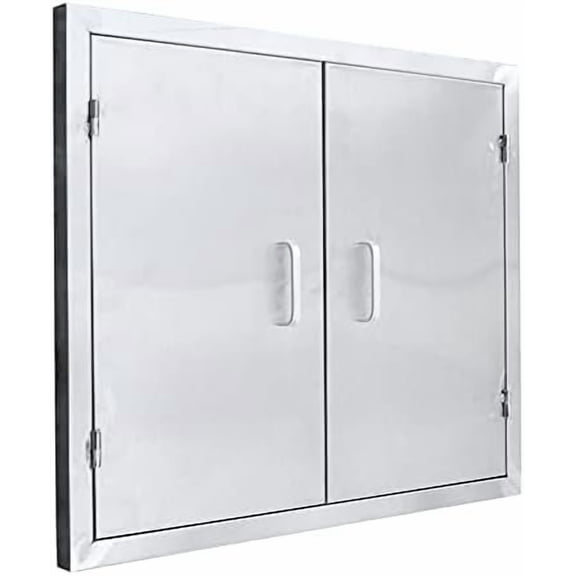 Outdoor Kitchen Doors, 28W x 24H Inch, 304 Stainless Steel Doors with Handles, Double BBQ Access Doors for Outdoor Kitchen$$Garden &
