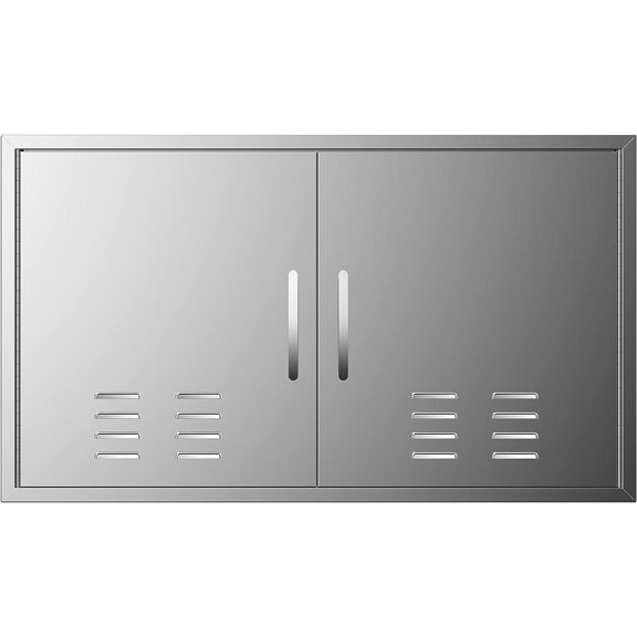 Outdoor Kitchen Doors 30''W X 21''H, Flush Mount Stainless Steel BBQ Access Doors with Vents, Double Grill Access Door for Outdoor Kitchen Cabinets and BBQ Island