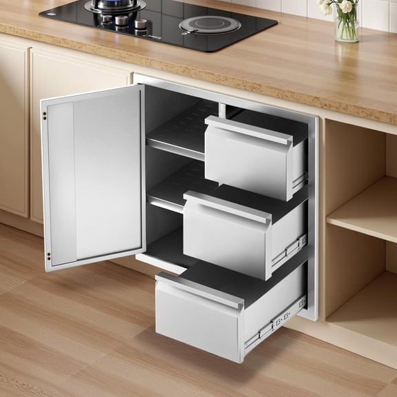 Outdoor Kitchen Drawer Combo 28''W x 22''H x 19.5''D, Resistant to dirt and corrosion Triple Drawers (Right), Easy to clean Outdoor Kitchen for Grilling Station, Outside Cabinet