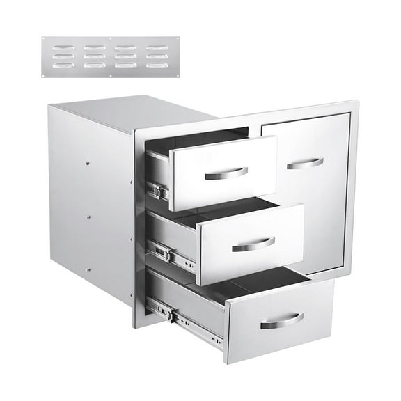 Outdoor Kitchen Drawer Combo with Paper Towel Rack, BBQ Access Door Drawers Combo with Stainless Steel, Perfect for BBQ Grill Station Outdoor Kitchen Storage Cabinet