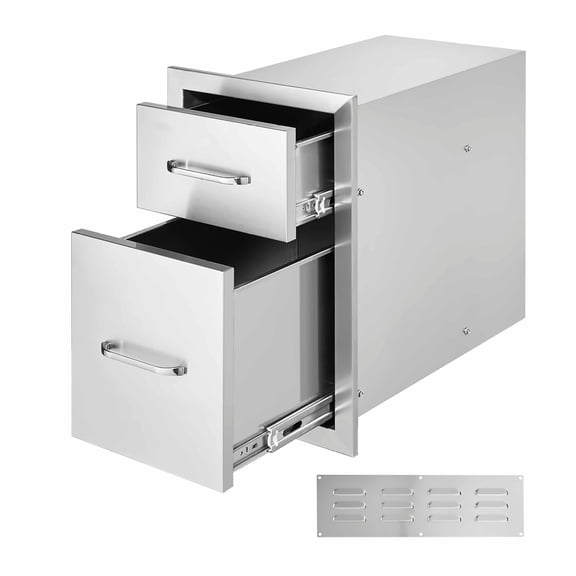 Outdoor Kitchen Drawers 13" W, Stainless Steel BBQ Island Drawers, Double Layer Flush Mount Grill Access Drawers for Patio Kitchen, Silent Sliding Rails