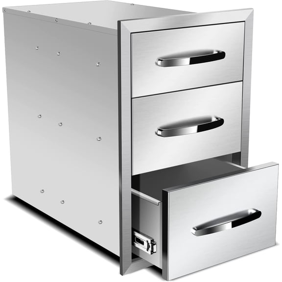 Outdoor Kitchen Drawers 14W x 21H x 21D Inch, Stainless Steel Access Drawer Flush Mount BBQ Triple Drawers for Outdoor Kitchen Island or Grill Station