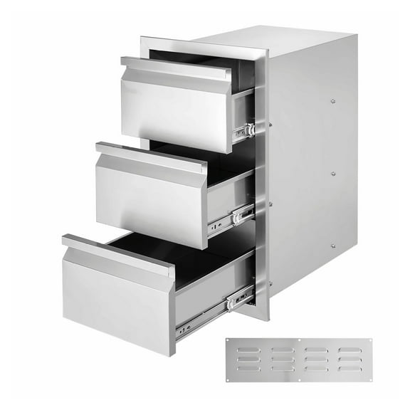 Outdoor Kitchen Drawers 15" W, Stainless Steel BBQ Island Drawers, Flush Mount BBQ Drawers with Handle, Patio Grill Station Storage,