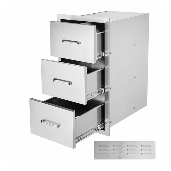 Outdoor Kitchen Drawers 16" W x 28.5" H, Stainless Steel BBQ Island Drawer, Triple Layer Silent Sliding Rails for Patio Grill Station