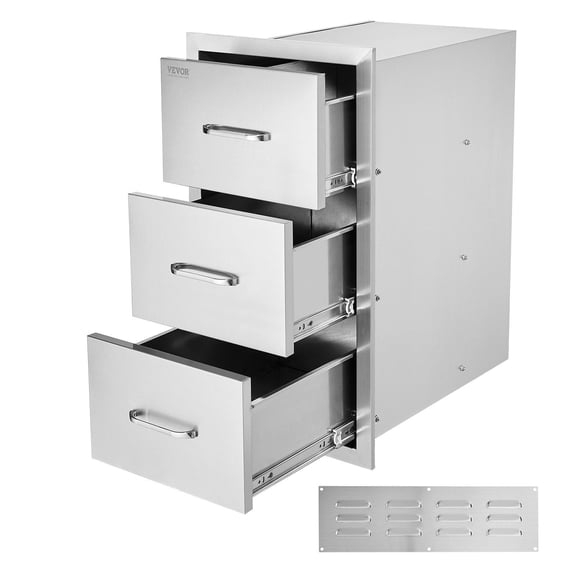 Outdoor Kitchen Drawers 16" W x 28.5" H x 20.5" D, Flush Mount Triple Tier Stainless Steel BBQ Drawers with Handle, Weather-Resistant Storage for Outdoor Kitchens, BBQ Islands