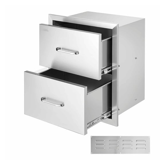 Outdoor Kitchen Drawers 17.8"W x 20.2"H x 12.2"D, Stainless Steel BBQ Island Drawers, Flush Mount Double Drawer with Handle for Patio Grill Station