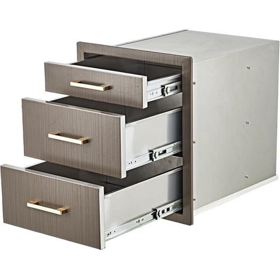 Outdoor Kitchen Drawers 17" W x 20" H x 20" D, Flush Mount Triple BBQ Drawers with Stainless Steel Handle for Outdoor Kitchens, BBQ Island, Patio Grill Station