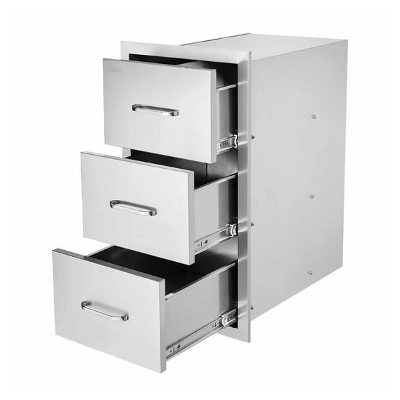 Outdoor Kitchen Drawers, 18.5"W Stainless Steel BBQ Island Cabinet, Triple Access Storage, Patio Grill Station Drawers w/ Handle, Heavy Duty Large Capacity