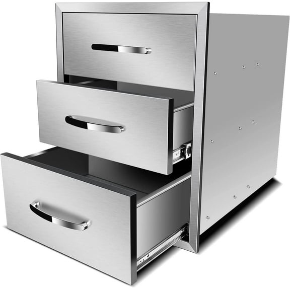 Outdoor Kitchen Drawers 18W x 23H x 23D Inch, Stainless Steel Access Drawer Flush Mount BBQ Triple Drawers for Outdoor Kitchen Island or Grill Station