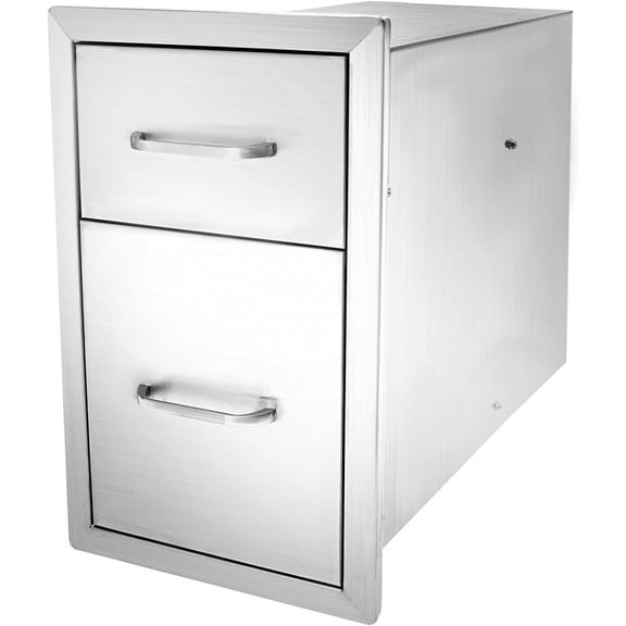 Outdoor Kitchen Drawers, BBQ Island Drawers, Stainless Steel Pull-Out Drawers, Stainless Steel Cabinet, Outdoor Cabinet, Enclosed Built-in Drawer Flush Mount (13 x 20.5 x 21-A, Silver)