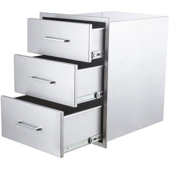 Outdoor Kitchen Drawers, Large Capacity Stainless Steel BBQ Drawer,Flush Mount Built-In Silent 1 or 3 Drawer Cabinet for Outdoor Kitchen Island & BBQ Islands