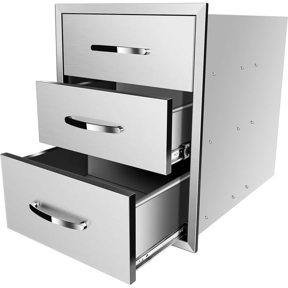Outdoor Kitchen Drawers Stainless Steel, BBQ Drawer Inserts for Built-in Patio Grill Station, Triple Drawer, 18''W x 23''H x 23''D
