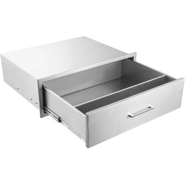 Outdoor Kitchen Drawers,Stainless Steel BBQ Single Drawer with Chrome Handle,30" W x 10" H x 23" D Access Drawer Flush Mount for Outdoor Kitchen,BBQ Island