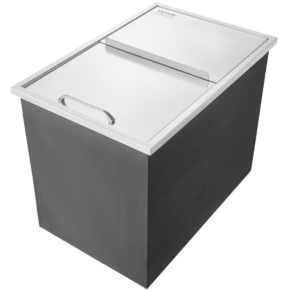 0.9 QT Built-in Ice Cooler, Stainless Steel, 27" L x 18" W x 21" H, Sliding Cover, Drain Plug, for Outdoor Kitchen Counter, Entertainment Center