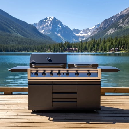 Gleneagle Outdoor Kitchen 7-Burner Gas Grill Suite with Griddle, Side Tables and Storage Cabinet