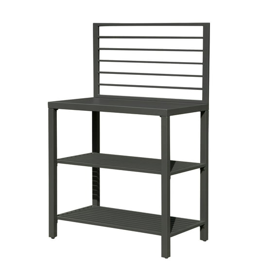 Outdoor Kitchen Island Bar Cart with Storage & Cover | Powder-Coated Aluminum | 35.4" Grey Prep Table | Freestanding for Patio, Deck, Year-Round Use