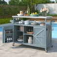 thumbnail image 1 of Outdoor Kitchen Island, Rolling Bar Cart Storage Cabinet, Farmhouse Solid Wood Outdoor Grill Table with Stainless Steel Top, Spice Rack, Towel Rack for Kitchen, BBQ, 1 of 23