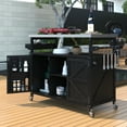 thumbnail image 1 of Outdoor Kitchen Island, Rolling Bar Cart & Storage Cabinet, Farmhouse Solid Wood Outdoor Grill Table with Stainless Steel Top, Spice Rack , Towel Rack for Kitchen & Barbecue, Black, 1 of 27