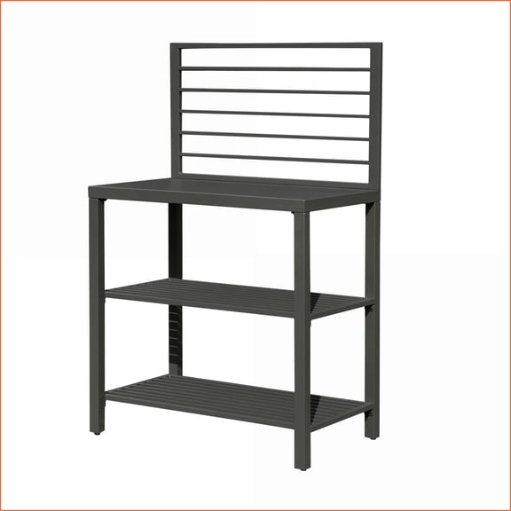 Outdoor Kitchen Island with Storage, Double Rack & Protective Cover | Aluminum | Slate Gray