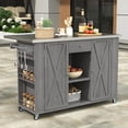 thumbnail image 1 of Outdoor Kitchen Islands, Patio Storage, Fir Wood Kitchen Island with Stainless Steel Foldable Top, Lockable Wheels, Ample Storage, Towel and Spice Racks, Bottle Opener for Backyard Patio, Grey, 1 of 11