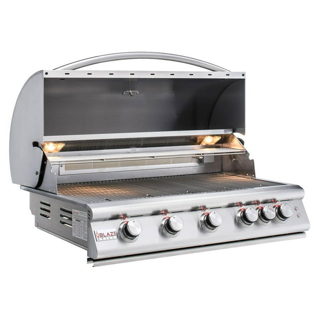 Outdoor Kitchen Professional Built-in BBQ Grill | 40" 5-Burner Natural Gas NG Grill W/ Rear Infrared Burner | Perfect For Outdoor Cooking & Entertaining By Blaze | Stainless Steel | BLZ-5LTE2-NG