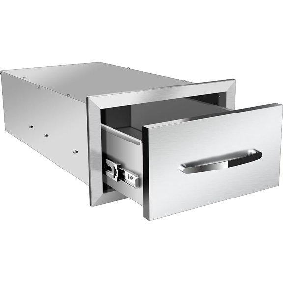 Outdoor Kitchen Single Drawer 14" W x 8.5" H x 23" D Inches BBQ Drawer Stainless Steel Access Drawers with Exquisite Handle for Outdoor Kitchen Island or Grill Station