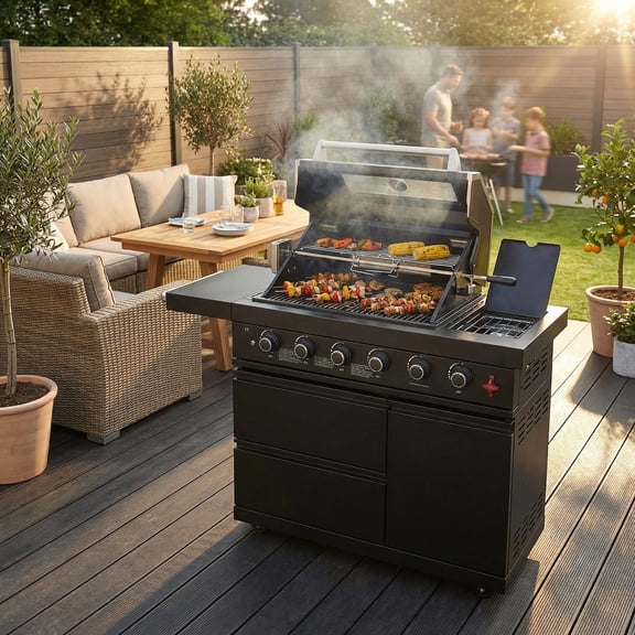 Outdoor Kitchen Sink and Fridge Combo, 70L Compressor Refrigerator with Sink & Pull-Down Faucet, 304 Stainless Steel BBQ Island Module, 3cm Black Granite Countertop, LED Bar Center with Casters