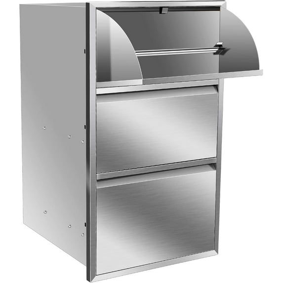 Outdoor Kitchen Stainless Steel Triple Access Drawers 17W x 30H x 21D with Paper Towel Holder Combo for Outdoor Kitchen Island or Grill Station