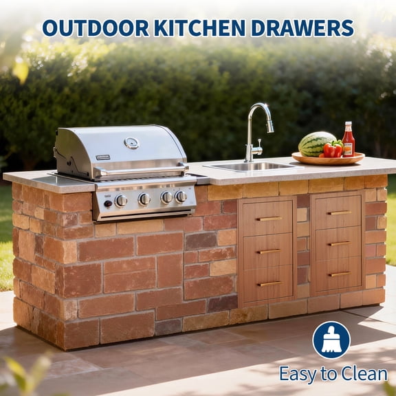Outdoor Kitchen Triple Access Drawers, 16" W x 28.5" H x 20.5" D, Flush Mount BBQ Drawers with Stainless Steel Handle for BBQ Island and Patio Grill Station
