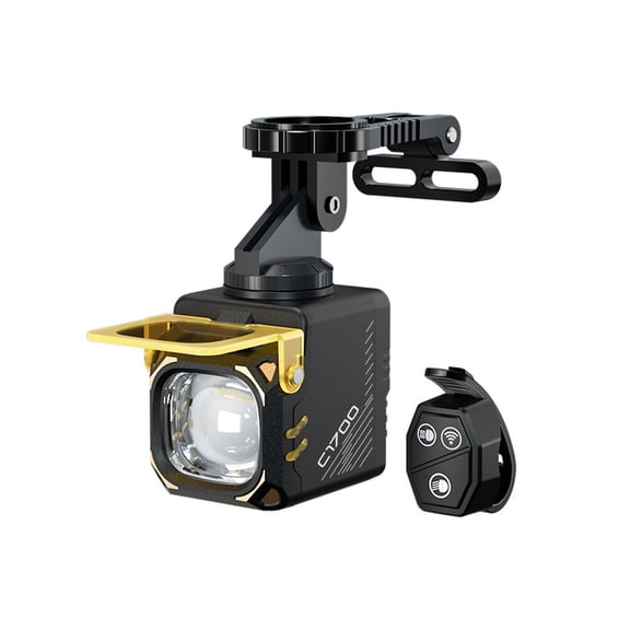 Outdoor LED Bicycle Light High Low Beam Spotlight Red Blue Warning Light Yellow Fog Light with Remote Control Waterproof USB Rechargeable Riding Lamp