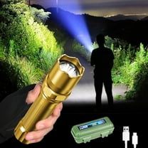 Outdoor LED Flashlight 100,000 Lumens Super Bright | Rechargeable Telescopic Zoom | IPX8 Waterproof Aluminum Alloy | 3 Modes High Power | Long Range Gold | 800mAh Battery | USB Charging | 4.13in
